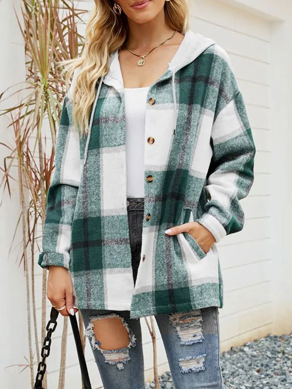 3Leaves Classic Plaid Hoodie Green / S