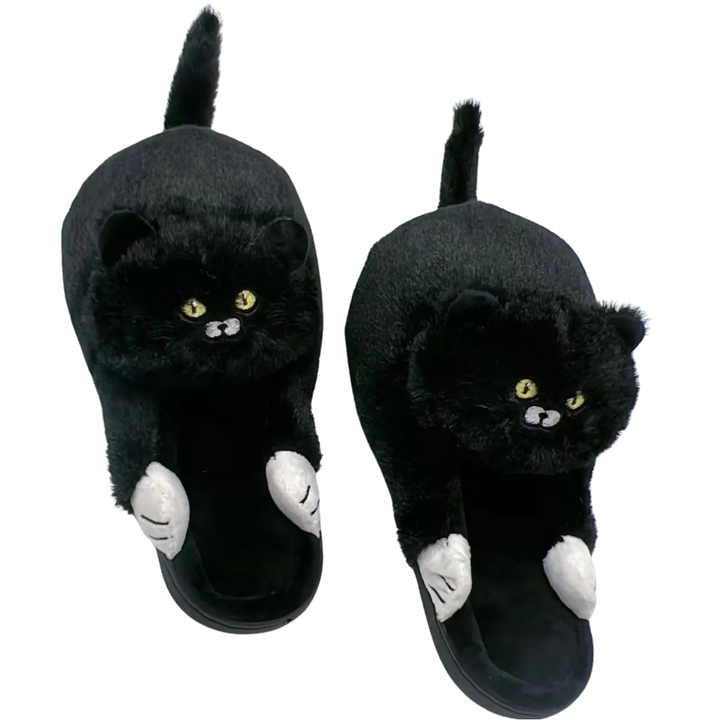 Hugging Cat Slippers - Women's Black / 6