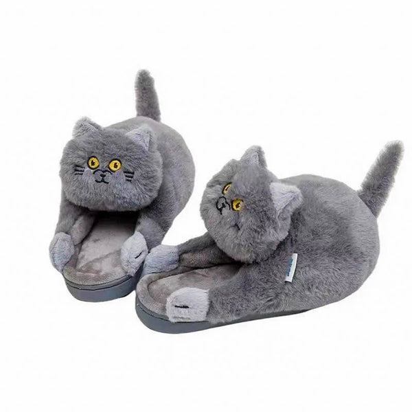 Hugging Cat Slippers - Women's Grey / 6