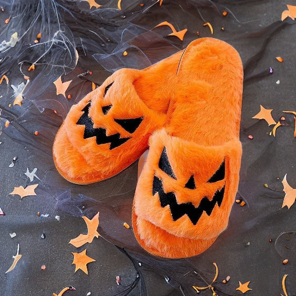 Fuzzy Halloween Slippers Orange / 5.5