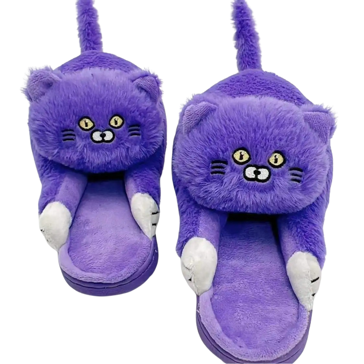 Hugging Cat Slippers - Women's Purple / 6