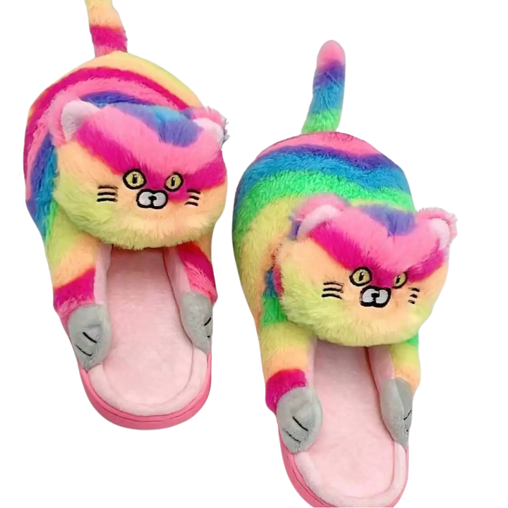 Hugging Cat Slippers - Women's Rainbow / 6