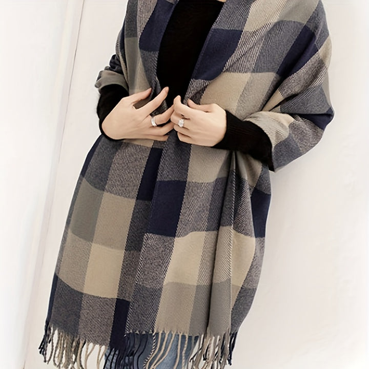 3Leaves Oversized Plaid Scarf Gray