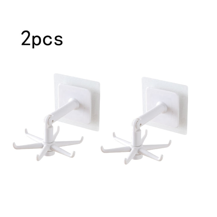 1/2PCS 360 Degrees Rotated Kitchen Hooks Self Adhesive 6 Hooks Wall Door Hook Handbag Clothes Ties Bag Home Hanging Rack 2pcs white