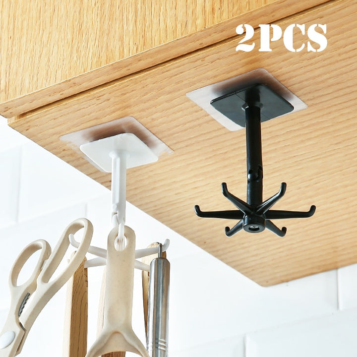 1/2PCS 360 Degrees Rotated Kitchen Hooks Self Adhesive 6 Hooks Wall Door Hook Handbag Clothes Ties Bag Home Hanging Rack