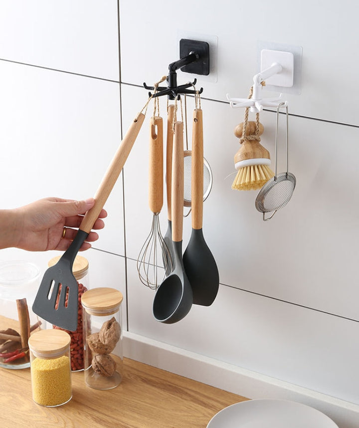 1/2PCS 360 Degrees Rotated Kitchen Hooks Self Adhesive 6 Hooks Wall Door Hook Handbag Clothes Ties Bag Home Hanging Rack