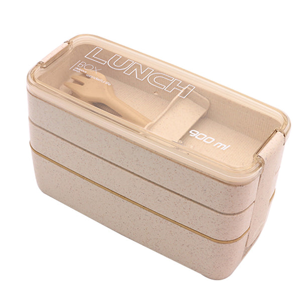 3 Layer Separated Bento Lunch Box 900 ml Wheat
