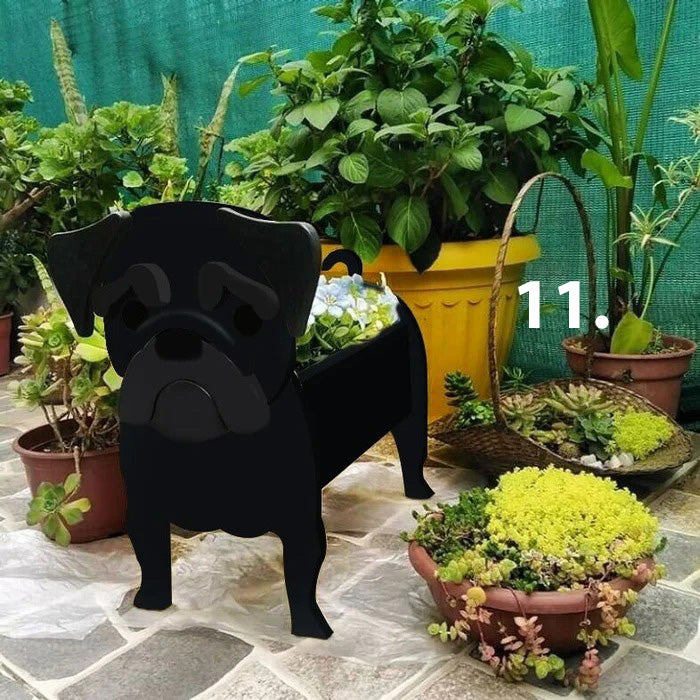 Dog Planter 11 - Pug (Black)