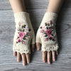 3Leaves Floral Fingerless Gloves White