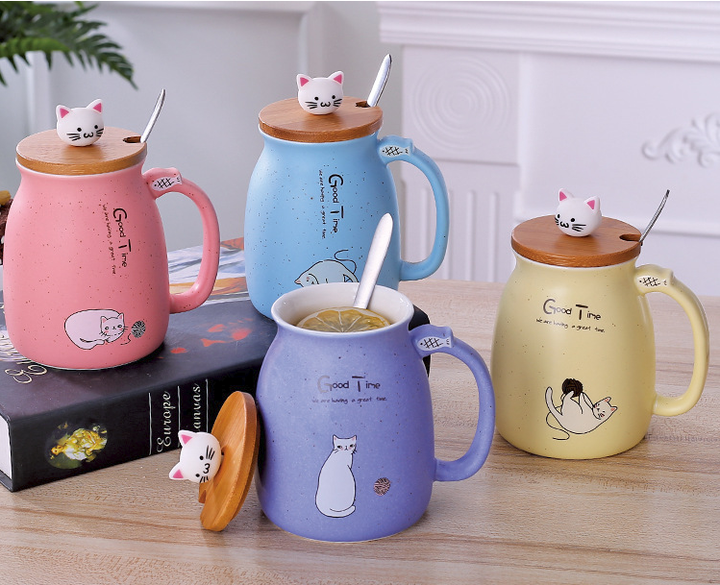 Kawaii Cat Coffee Cup with Lid