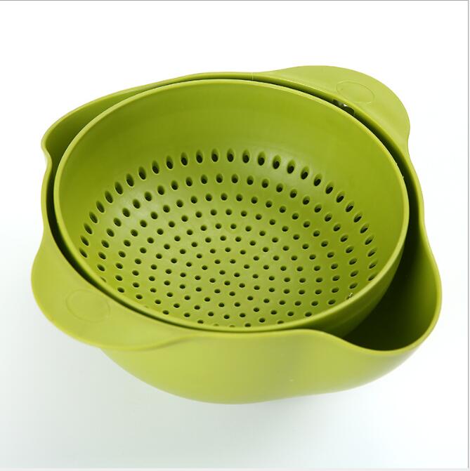 Kitchen Laundry Organizer Thickening Home Kitchen Plastic Rice Friut Bowl Washing Rice Sieve Basin Washing Basket Green