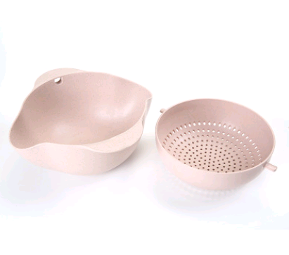 Kitchen Laundry Organizer Thickening Home Kitchen Plastic Rice Friut Bowl Washing Rice Sieve Basin Washing Basket Pink