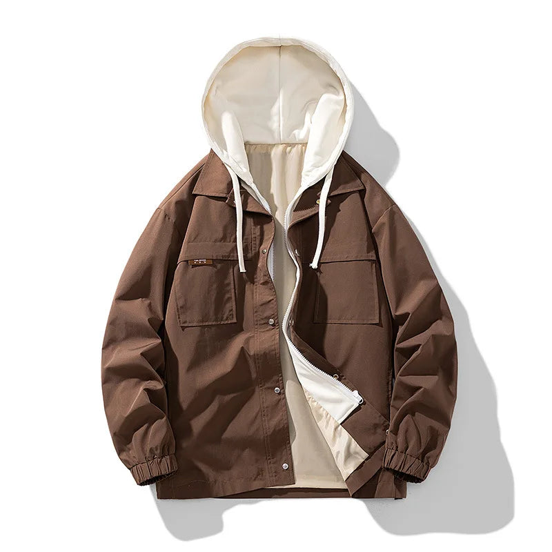 3Leaves Men Windbreaker Hoodie Coffee / M