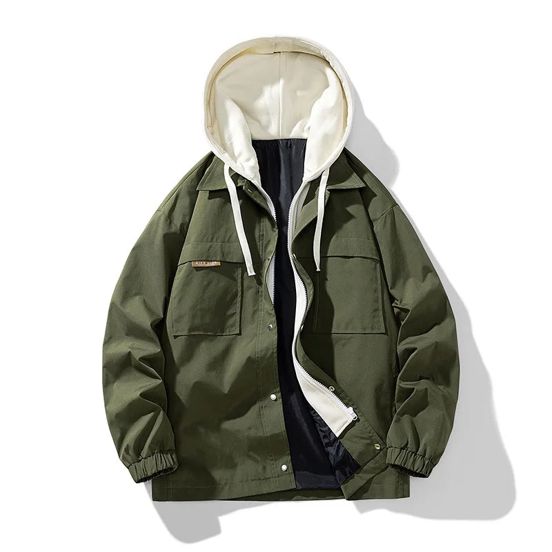 3Leaves Men Windbreaker Hoodie Army green / M