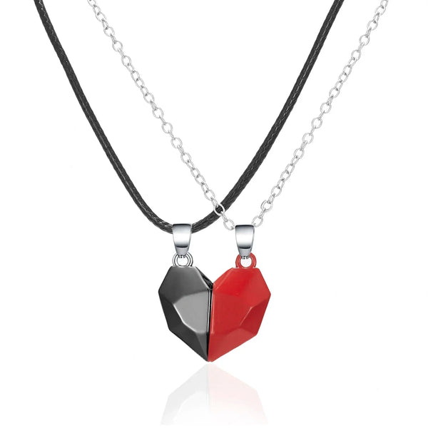 Twin Souls Heart Necklace Gray & Red