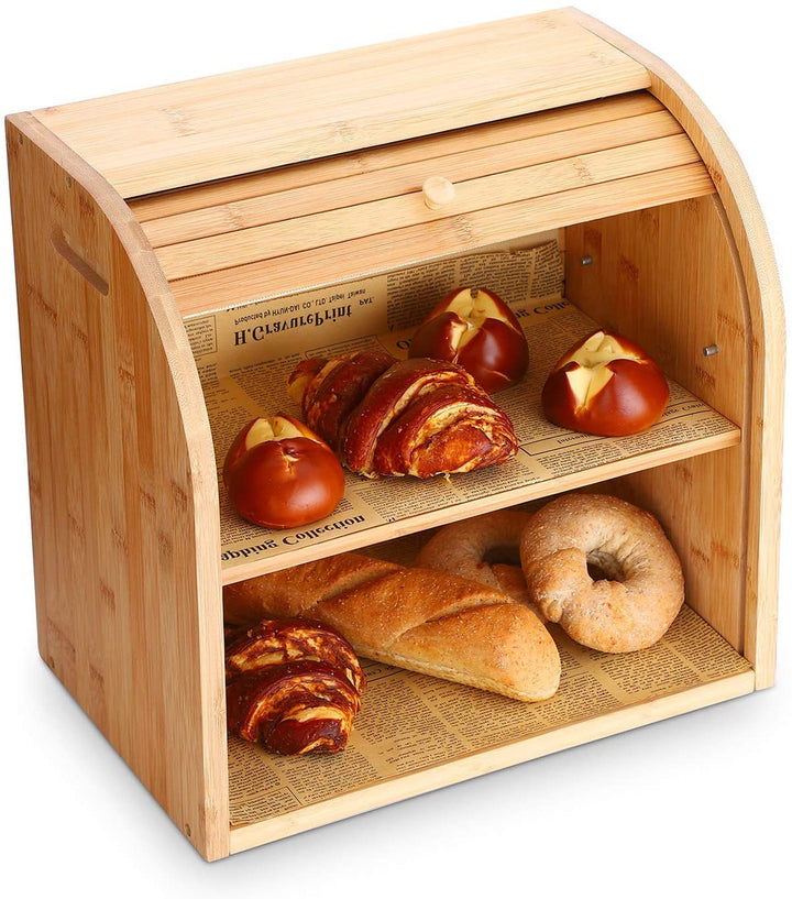 Home Fashion Bamboo Two Layer Bread Box Photo Color