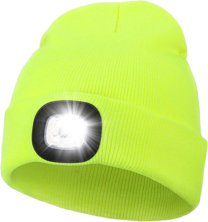 Beanie with LED Light - Unisex Fluorescent Yellow