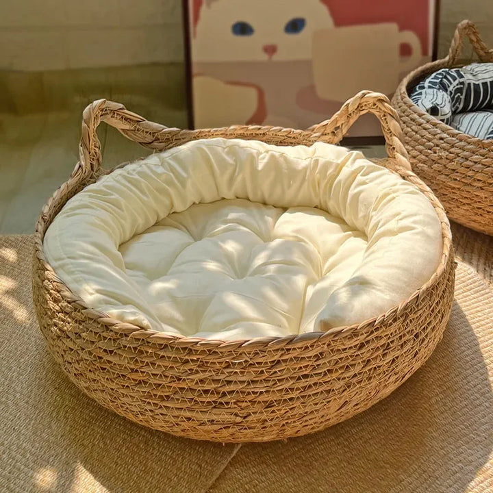 Happy Tails Rattan Basket Cat Bed