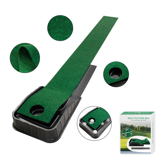 Golf Putting Green 7.33FT*1FT Golf Putting Trainer Mini Golf Mat with Auto Ball Return Function for Home/Outdoor/Office Use golf mat