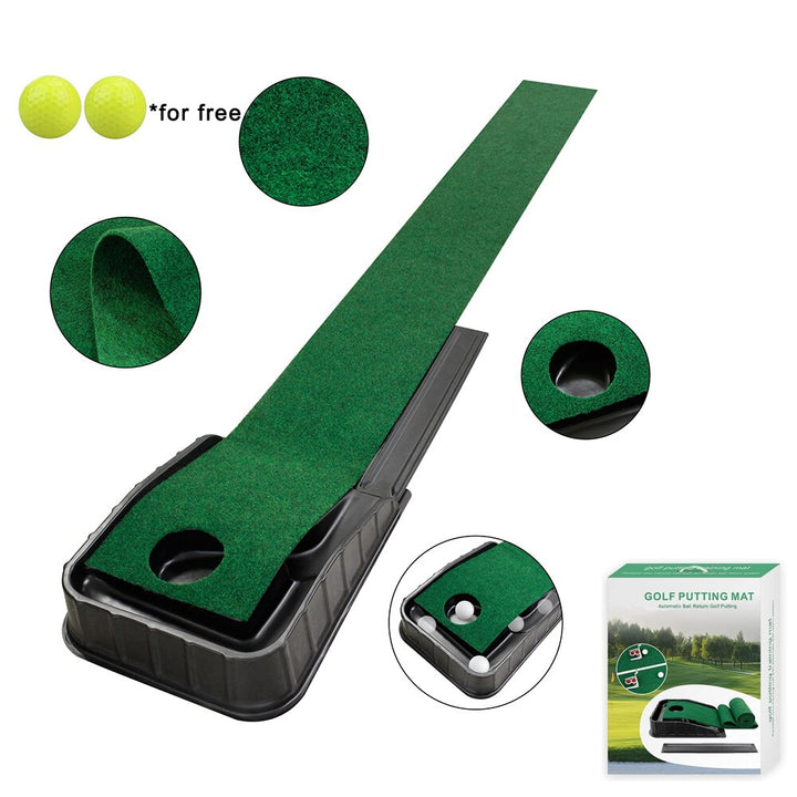Golf Putting Green 7.33FT*1FT Golf Putting Trainer Mini Golf Mat with Auto Ball Return Function for Home/Outdoor/Office Use golf mat and 2 balls