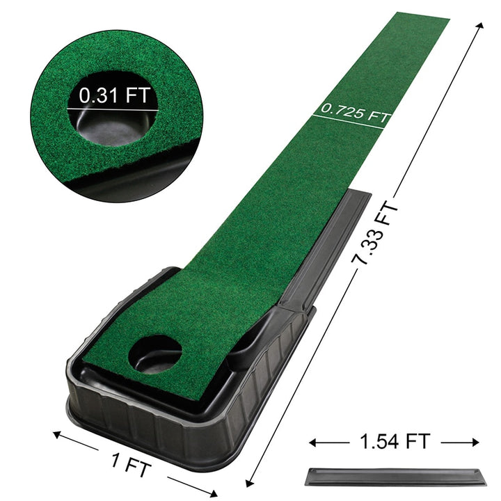 Golf Putting Green 7.33FT*1FT Golf Putting Trainer Mini Golf Mat with Auto Ball Return Function for Home/Outdoor/Office Use