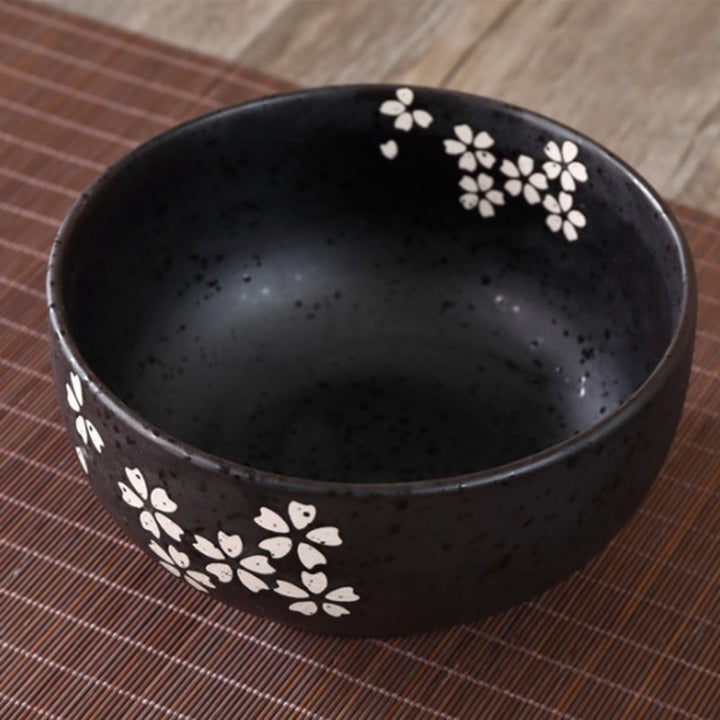 Japanese Bowl Instant Noodles Tableware Dining Room Tableware Salad Ceramic Bowl Bring Wooden Spoon Wooden Chopstick Black