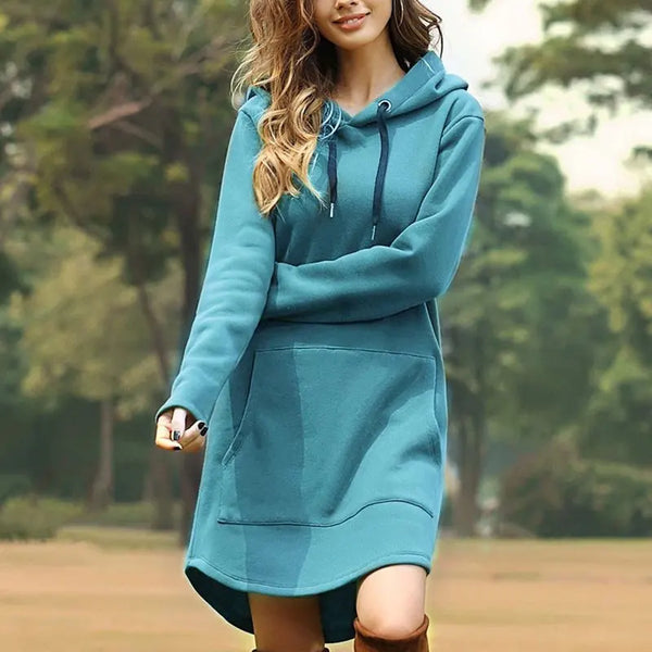 3Leaves Women Hoodie Dress Blue / S