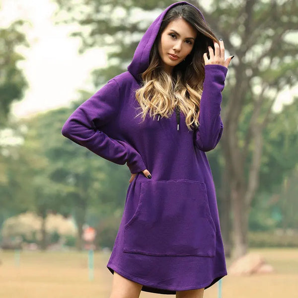 3Leaves Women Hoodie Dress Purple / S