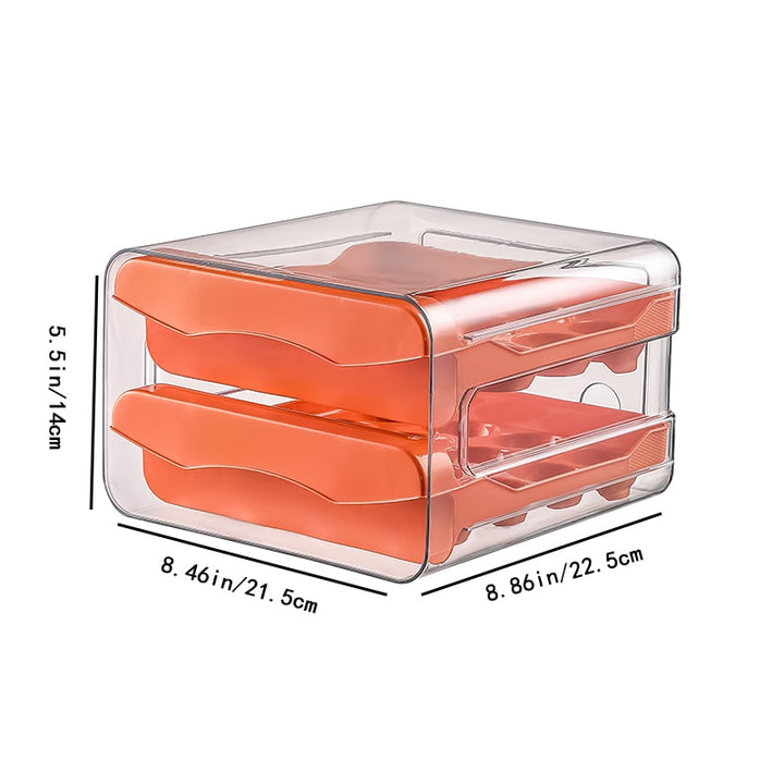 Refrigerator Egg Storage Organizer Egg Holder for Fridger 2-Layer Drawer Type Stackable Storage Bins Clear Plastic Egg Holder Orange