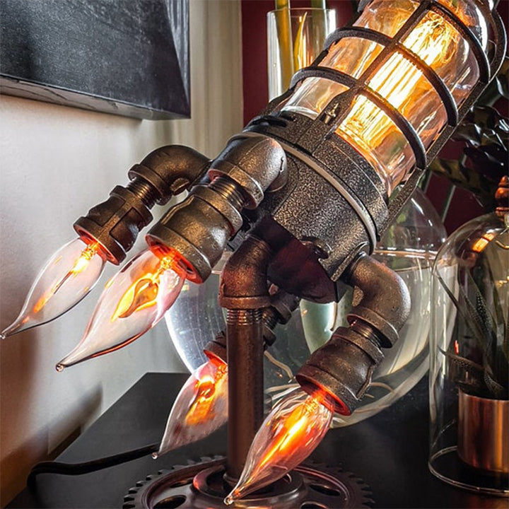 Vintage Steampunk Rocket Table Lamp Flame Night Light for Bar Store Desk Decor Lighting Fixtures Creative Led Standing Lamps E26