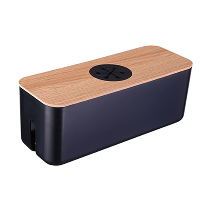 Wooden Cable Storage Box Power Line Storage Case Dustproof Charger Socket Organizer Wire Case Home Cable Winder Organizer S 29.5 x 11.4 x 11cm / Black