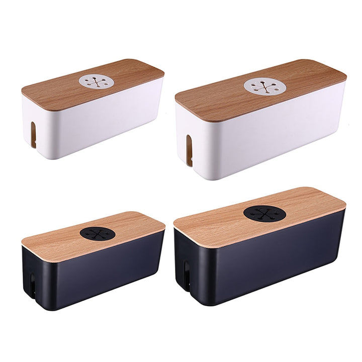 Wooden Cable Storage Box Power Line Storage Case Dustproof Charger Socket Organizer Wire Case Home Cable Winder Organizer