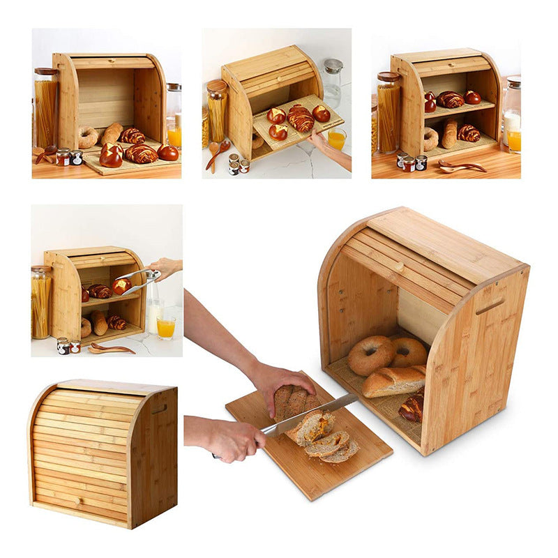 Home Fashion Bamboo Two Layer Bread Box Photo Color