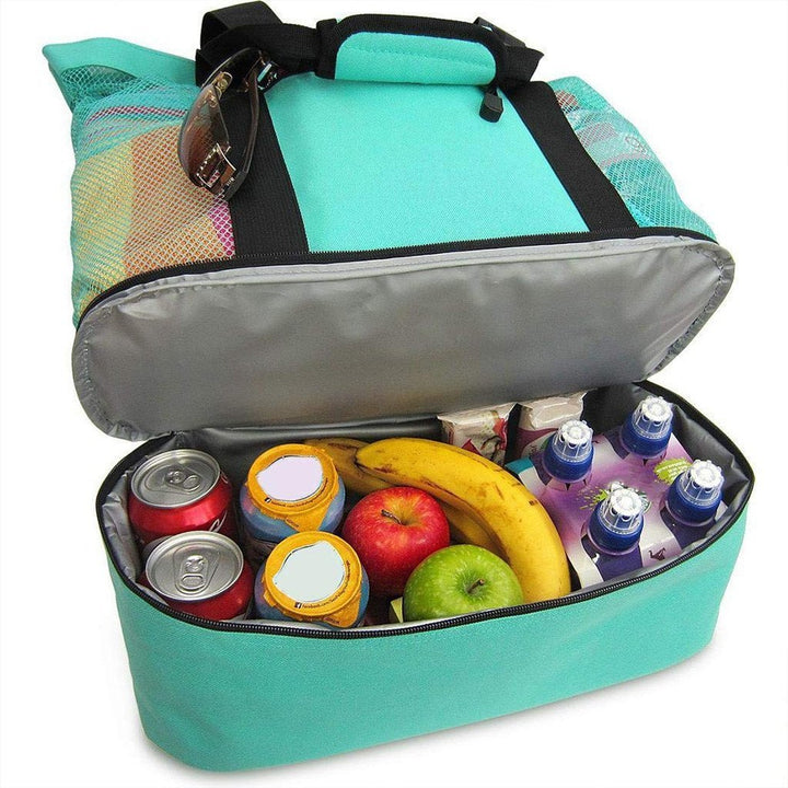 2 in 1 Beach Tote Bag with Insulated Cooler Green