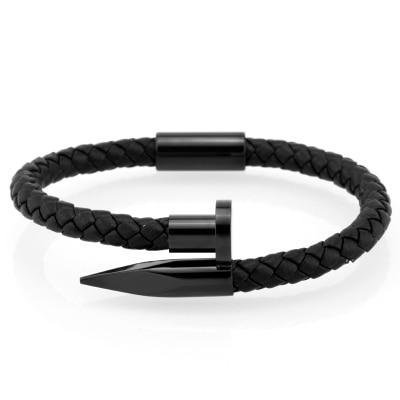 Nail Bracelet for Men Genuine Leather Black / Black / S