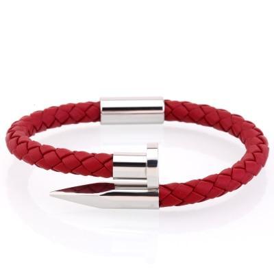 Nail Bracelet for Men Genuine Leather Silver / Red / S