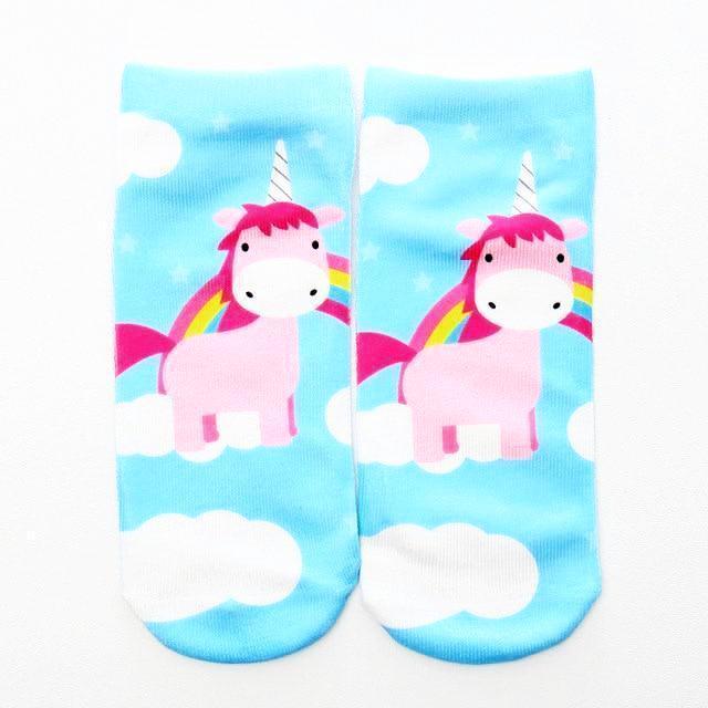 Funny Unicorn Socks Pink Unicorn on Clouds