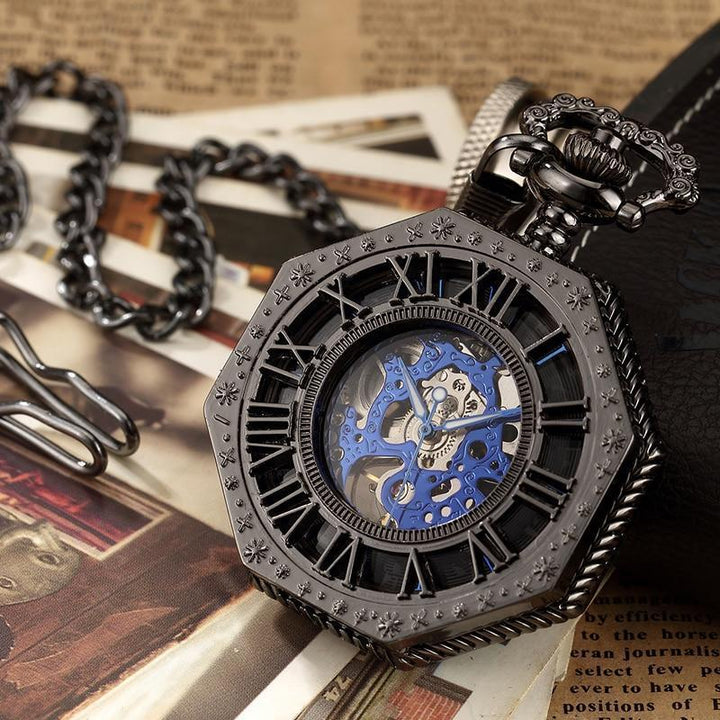 Steampunk Mechanical Pocket Watch Black