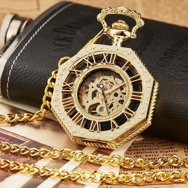 Steampunk Mechanical Pocket Watch Gold