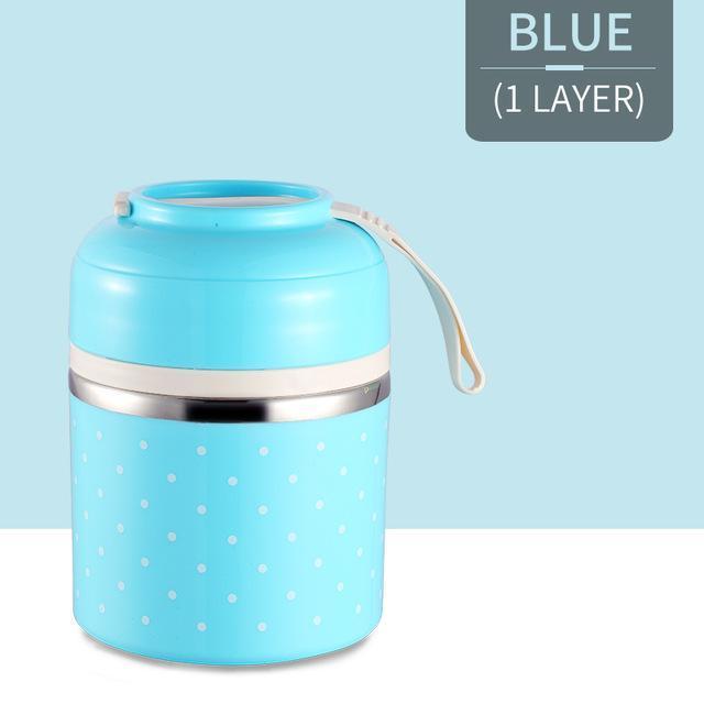 Cute Japanese Thermal Lunch Box Leak-Proof Stainless Steel Blue / 1 Layer