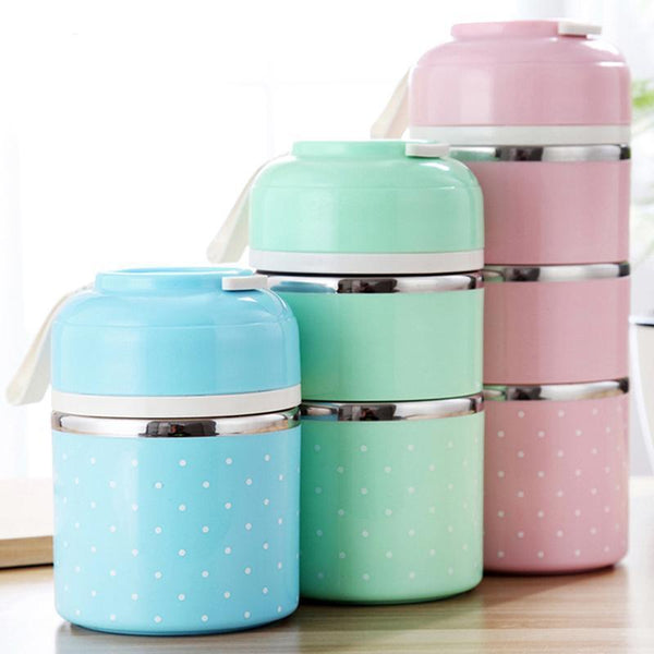 Cute Japanese Thermal Lunch Box Leak-Proof Stainless Steel Blue / 2 Layers