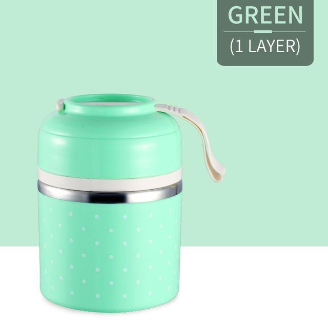 Cute Japanese Thermal Lunch Box Leak-Proof Stainless Steel Green / 1 Layer