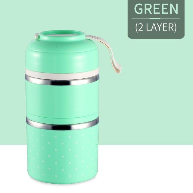 Cute Japanese Thermal Lunch Box Leak-Proof Stainless Steel Green / 2 Layers