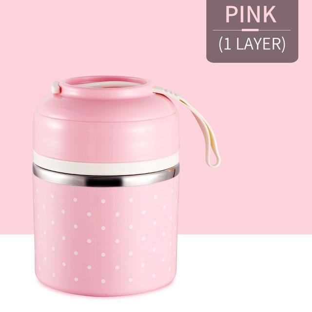 Cute Japanese Thermal Lunch Box Leak-Proof Stainless Steel PInk / 1 Layer