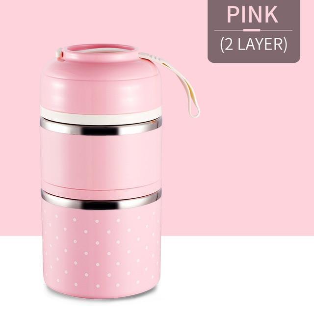 Cute Japanese Thermal Lunch Box Leak-Proof Stainless Steel PInk / 2 Layers