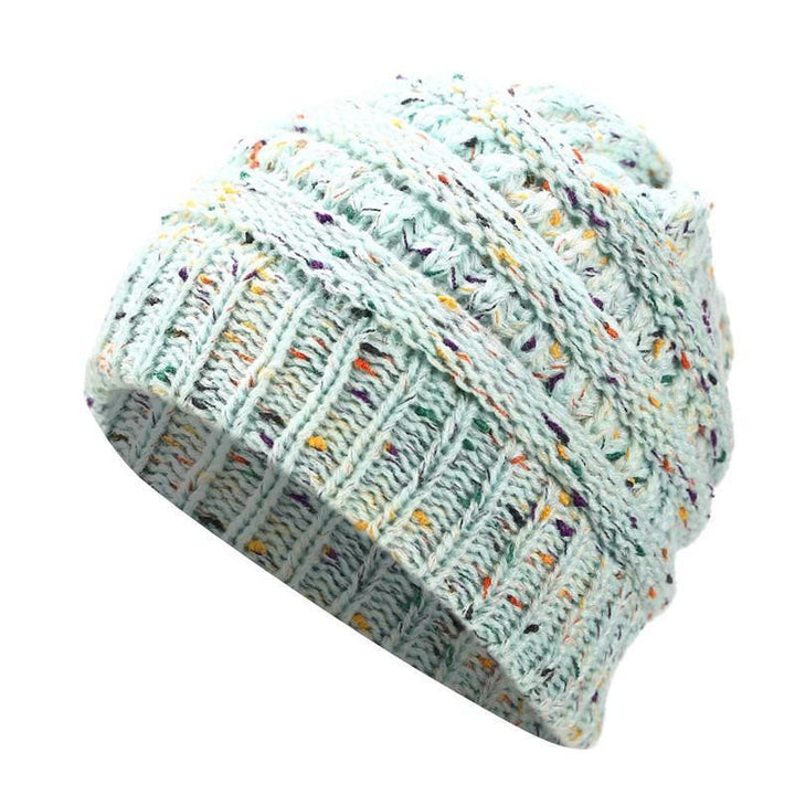 Messy Bun Beanie Confetti Light Blue