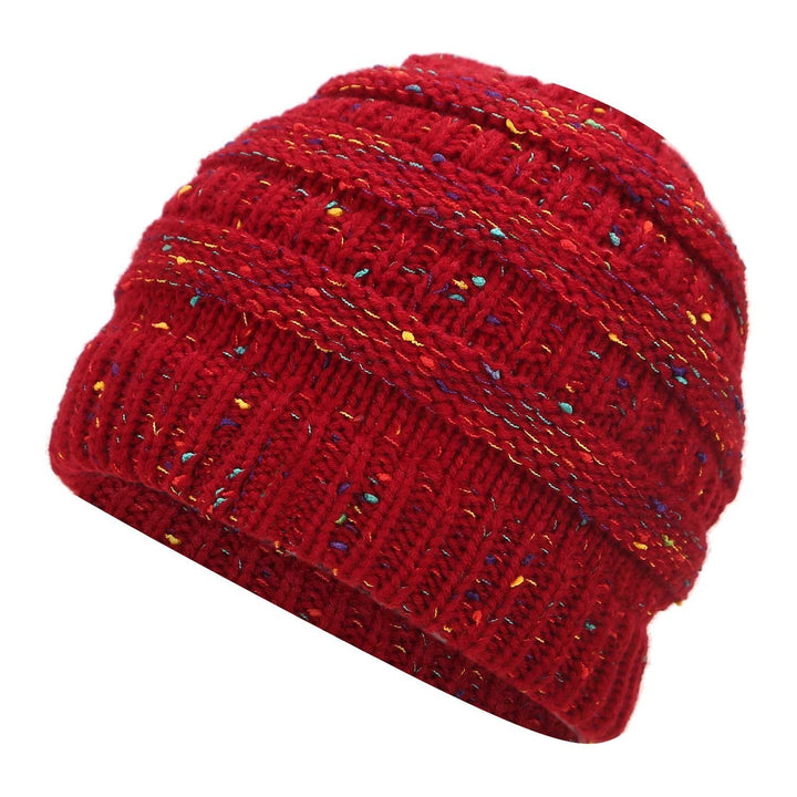 Messy Bun Beanie Confetti Wine Red