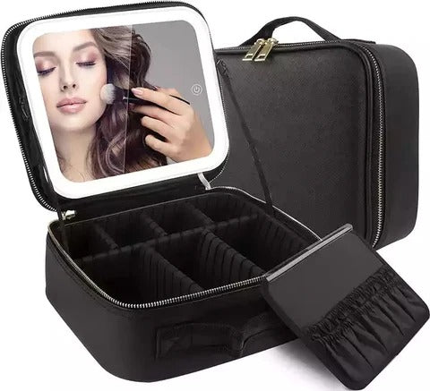 Cosmetic Bag with LED Mirror Black